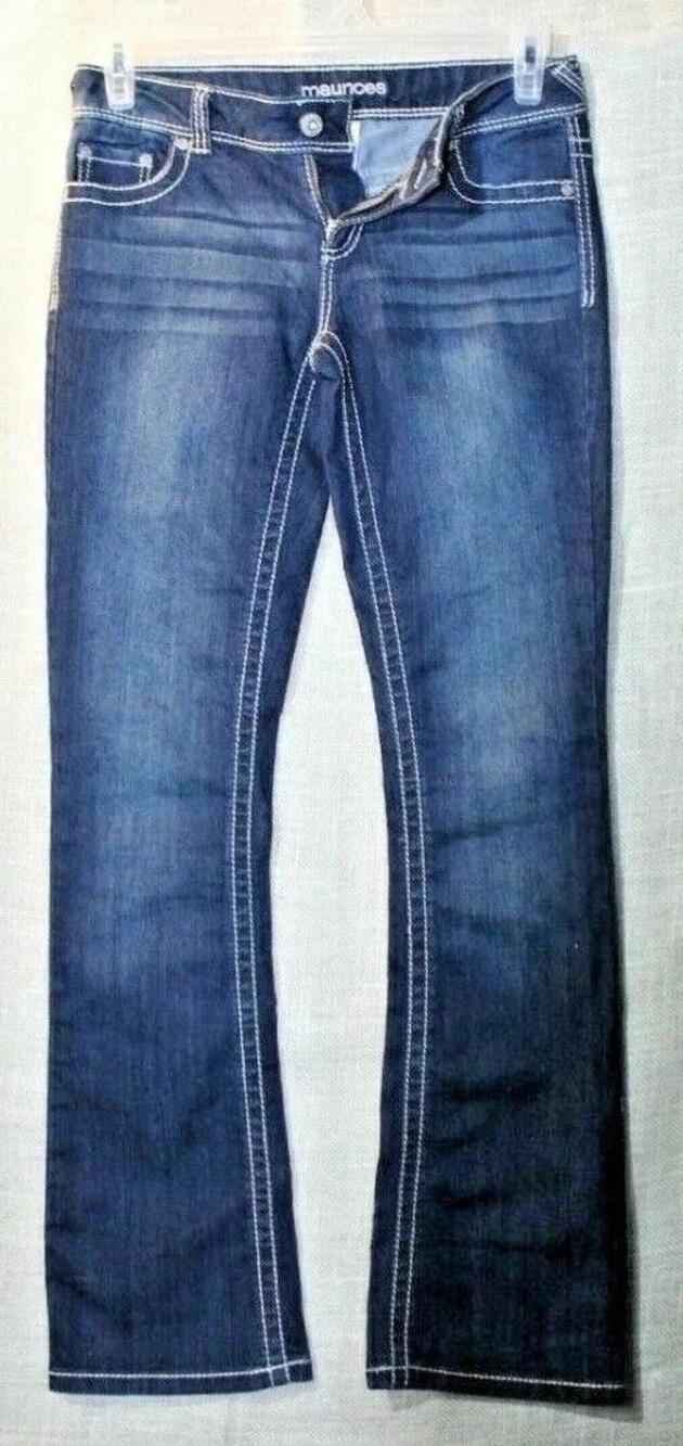 Maurices Jeans Womens 3/4 Blue Straight Stretch Juniors Embroidered Pockets